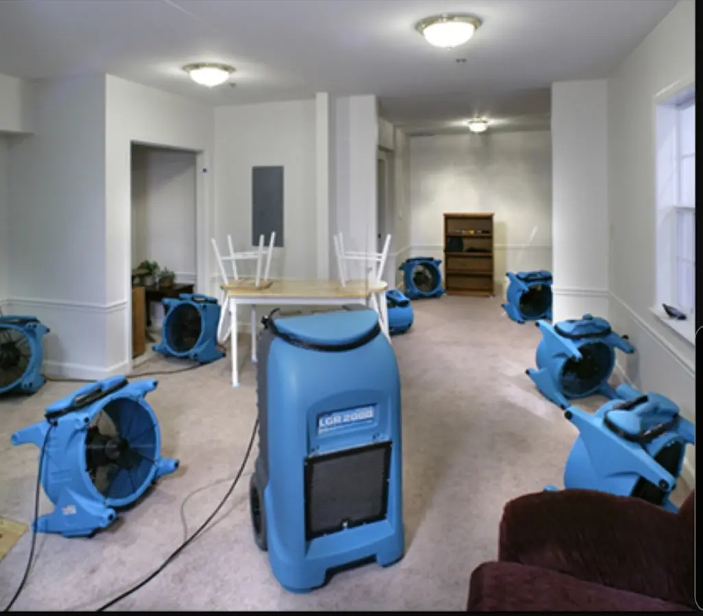 Air movers and dehumidifier setup for Water Extraction & Removal in Branford
